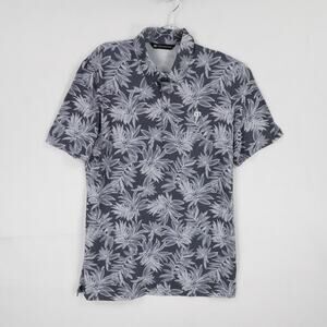 Travis Mathew Shirt Mens Large Navy Blue White Leaf Polo Golf Performance Casual